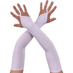 Women's White Finger Loop Fingerless Satin Long Gloves Halloween Party Costume